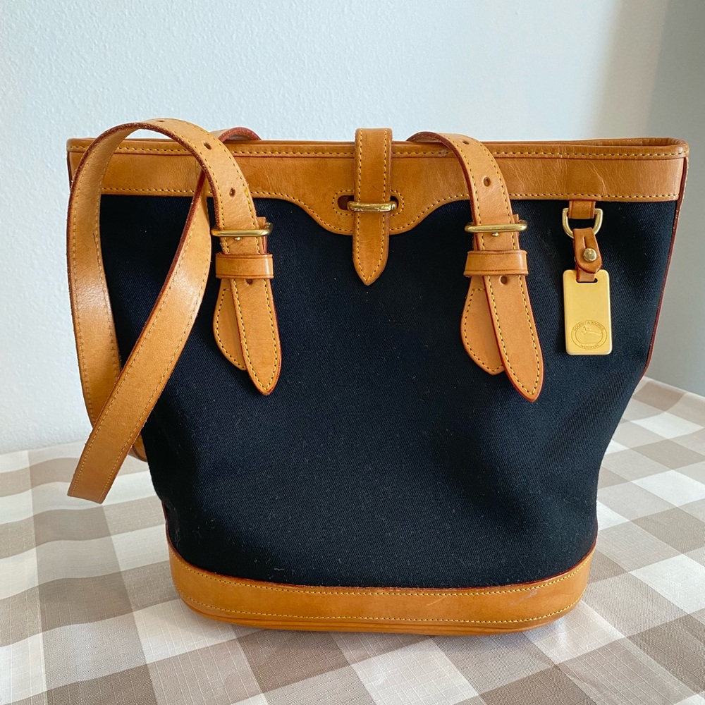 Dooney & Bourke Black and Tan Leather Trim Tote Shoulder Bag